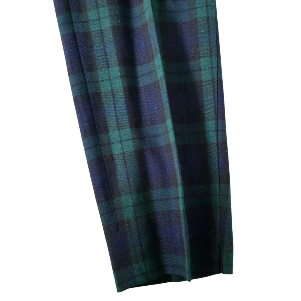 J.Crew Wool Tartan Plaid Pants Green Navy Tailored Trouser Preppy Size 6